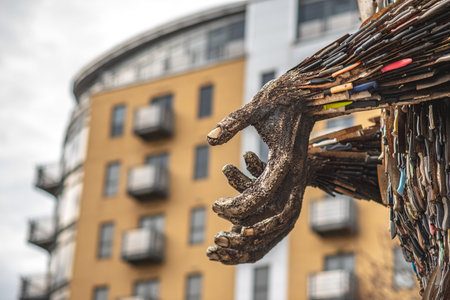 HULL, ENGLAND - MARCH 2ND, 2019: An Angel made out of knives stands in Hull