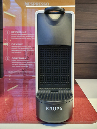 LEEDS, UK - 1ST JUNE 2019: Nespresso by Krups Essenza on display inside a store in Leedsのeditorial素材