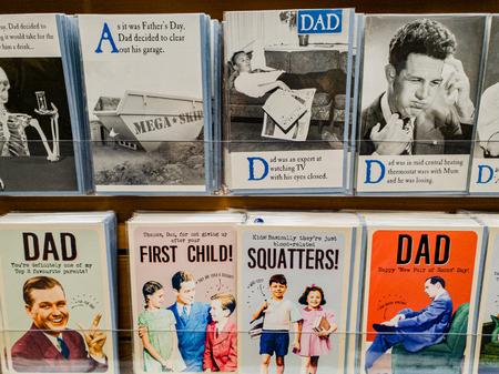 Fathers day cards on display in a store for sale in the UKのeditorial素材