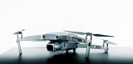 Close up isolated shot of the new consumer Mavic 2 Pro drone from DJI against a bright white backgroundのeditorial素材