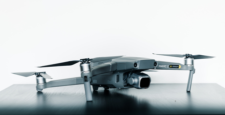 Close up isolated shot of the new consumer Mavic 2 Pro drone from DJI against a bright white backgroundのeditorial素材