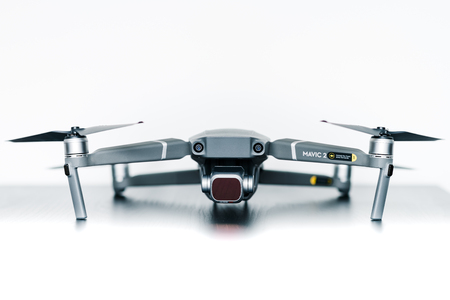 Close up isolated shot of the new consumer Mavic 2 Pro drone from DJI against a bright white backgroundのeditorial素材