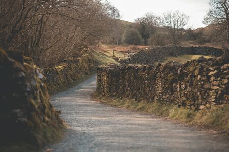 Typical English Countryside Road in the North Of England, Morning Winterの写真素材