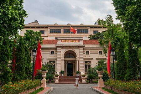 Hanoi, Vietnam - 21st October 2019: Thefront of the central building of the National Library of Vietnam. Shot in a wide angleのeditorial素材