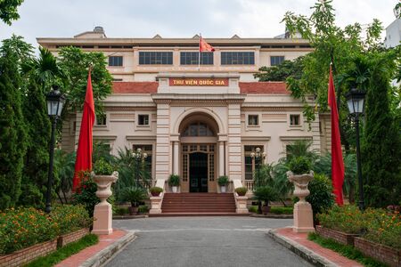 Hanoi, Vietnam - 21st October 2019: Thefront of the central building of the National Library of Vietnam. Shot in a wide angleのeditorial素材