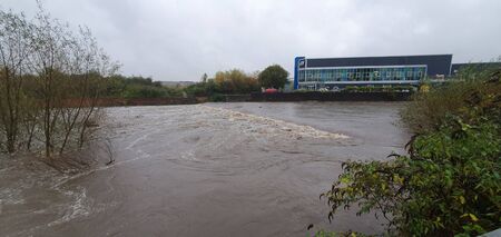 Severe rainfall over South Yorkshire causes the rivers in the area to overflow and break their banksの写真素材
