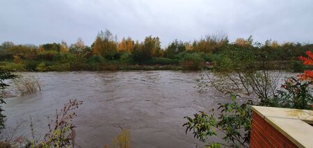 Severe rainfall over South Yorkshire causes the rivers in the area to overflow and break their banksの写真素材