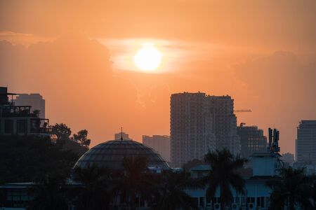 Hanoi Cityscape silhouette at Sunset in October 2019 - Showing the construction taking place in the Asian Cityの写真素材