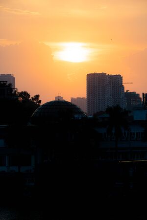 Hanoi Cityscape silhouette at Sunset in October 2019 - Showing the construction taking place in the Asian Cityの写真素材