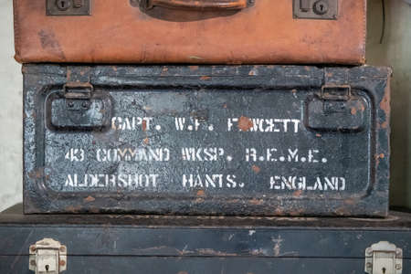 Aldershot, UK - 5th September 2020: Suitcases from evacuated children during world war two in England, UKのeditorial素材