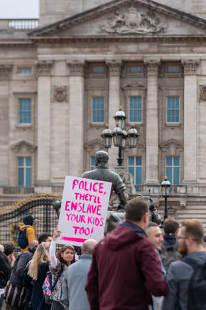 Peaceful of anti mask protests outside Buckingham Palace Westminster in Londonのeditorial素材