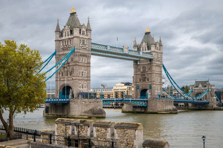 London, UK - 27th September 2020: London Tower Bridge on River Thames shot on a cold cloudy day from Tower of Londonのeditorial素材