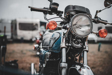 Cheshire, UK - 10th July 2021: Suzuki gt250 bike Close up of frontのeditorial素材