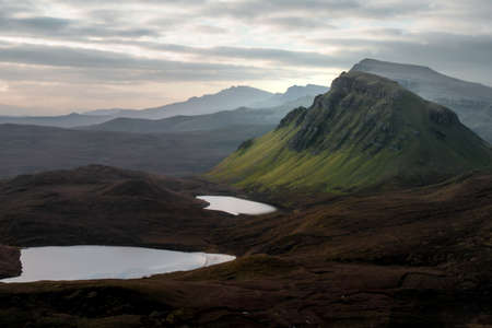 Aerial view of the Quiraing and surrounding areas in Isle of Skye, Autumn 2021の写真素材
