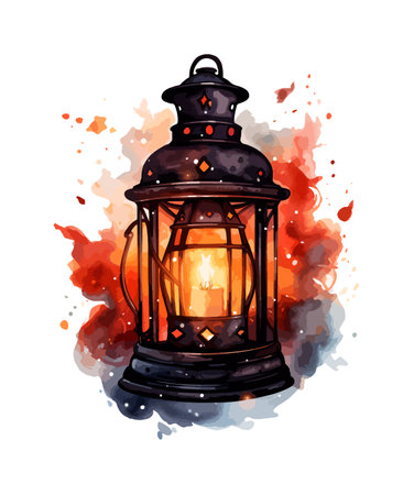 Lantern Watercolor Clipart Vectorのイラスト素材