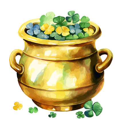 Golden Pot Watercolor Clipart Vectorのイラスト素材