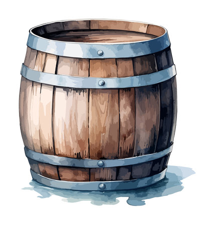 Old Wooden Barrel Watercolor Clipart Vectorのイラスト素材