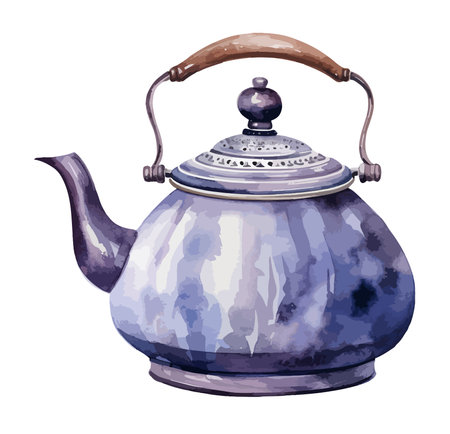 Old Kettle Watercolor Clipart Vectorのイラスト素材