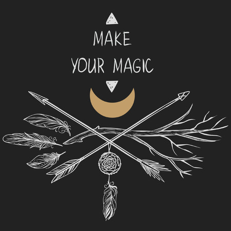 Arrows and branch crossed on black backgroundのイラスト素材