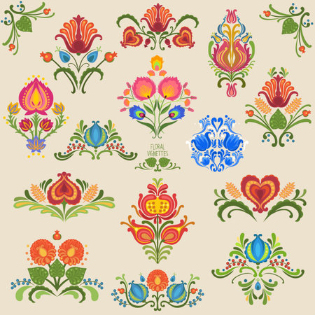 Elements of traditional Slavic ornaments. Big vector set.のイラスト素材