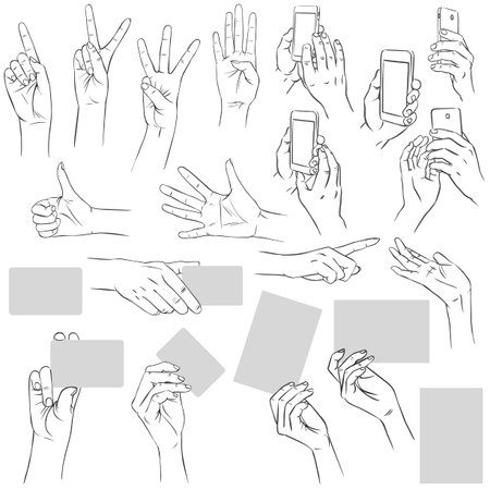 Hand movements. Big collection. Vector hand drawn illustrationのイラスト素材