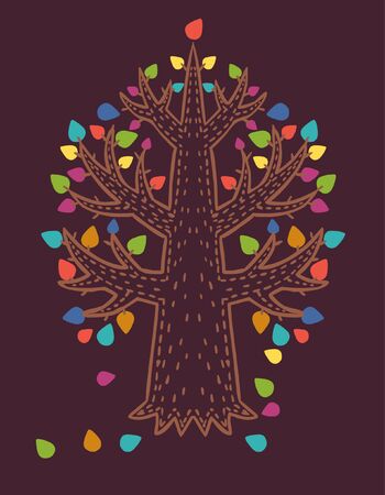 Tree with colorful leaves. Vector hand drawn illustrationのイラスト素材