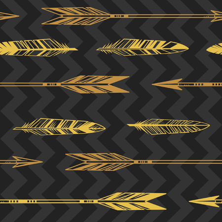 Arrows and feathers. Hand drawn vector seamless patternのイラスト素材