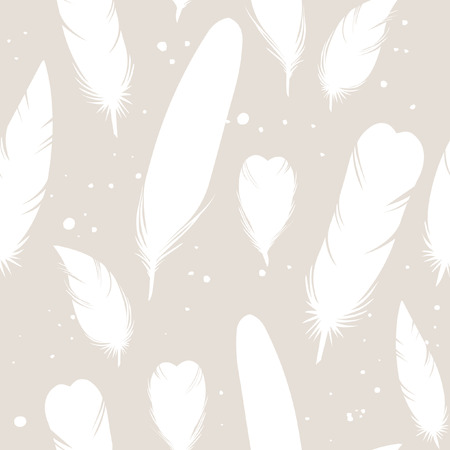 Bird feathers on neutral background. Seamless vector patternのイラスト素材