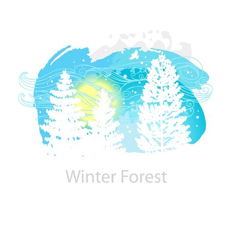 Winter forest trees. Vector hand drawn illustrationのイラスト素材