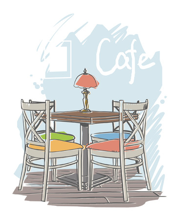 Cafe interior. Vector hand drawn illustration.のイラスト素材