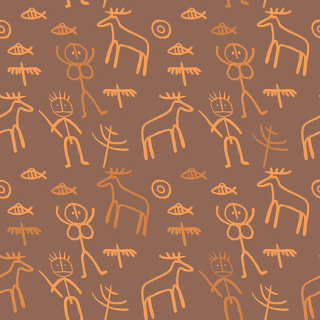 Vector seamless pattern inspired by rock-paintingsのイラスト素材