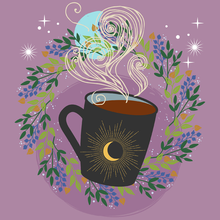 Warm drink. Cup of coffee or tea. Vector hand drawn illustrationのイラスト素材