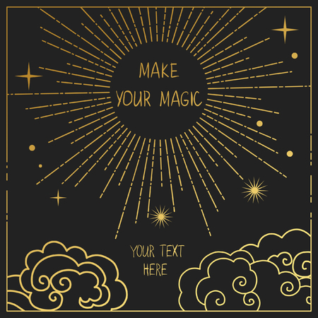 Star shine, clouds on black background. Vector template for cover, invitation card and other designsのイラスト素材