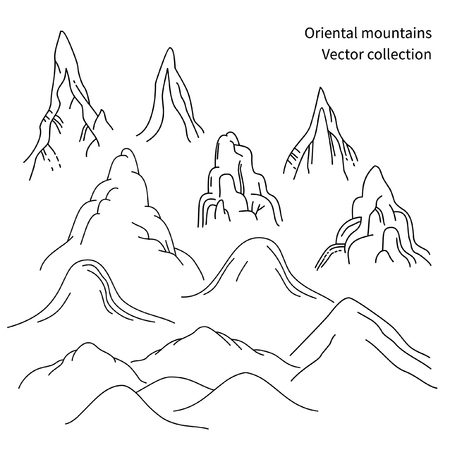 Elements of traditional oriental ornament. Rocks and mountains. Vector collectionのイラスト素材