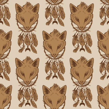 Dream catcher with fox head. Vector seamless backgroundのイラスト素材