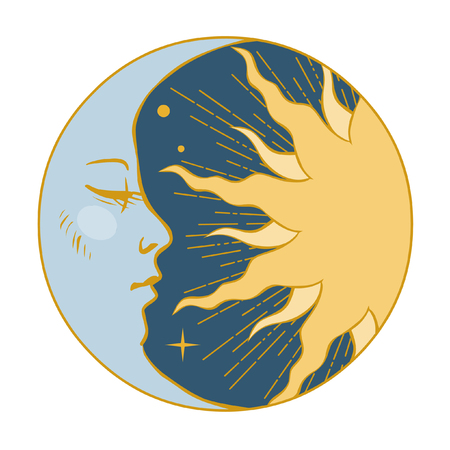 Moon and Sun. Vector illustration in vintage styleのイラスト素材