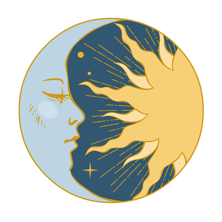 Moon and Sun. Vector illustration in vintage style