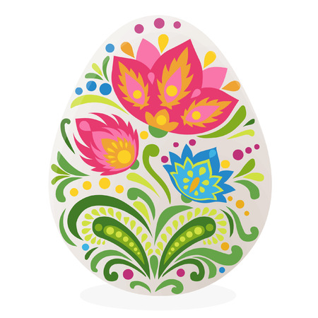 Bright painted easter egg on white background. Floral ornament. Vector illustrationのイラスト素材