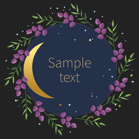 Floral wreath with moon and starry night sky. Vector illustrationのイラスト素材