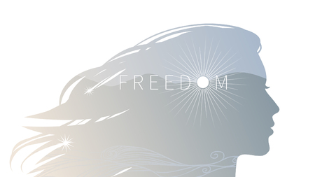Silhouette of beautiful young woman with flowing hair. Vector hand drawn illustrationのイラスト素材