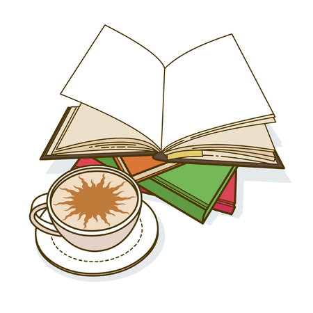 Stack of books and cup of coffee. Vector illustrationのイラスト素材
