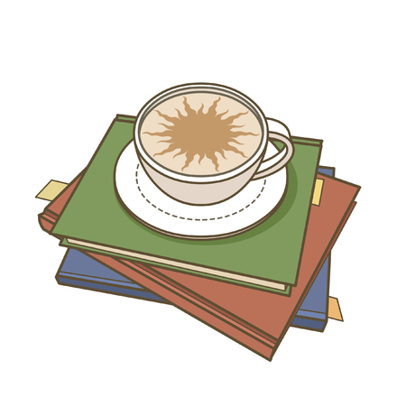 Stack of books and cup of coffee. Vector illustrationのイラスト素材