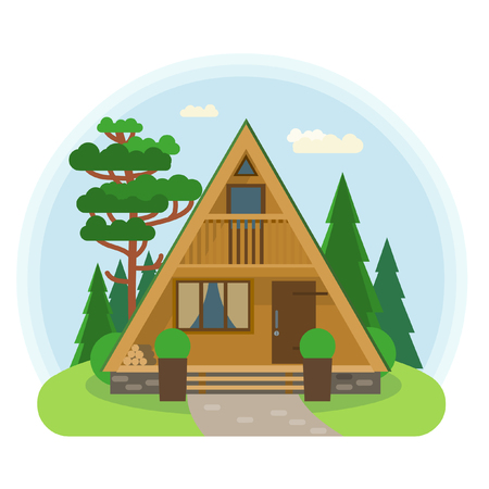 Tiny A-frame house. Vector illustration in flat styleのイラスト素材