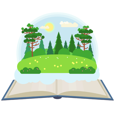 Green meadow. Vector illustration in flat style.のイラスト素材