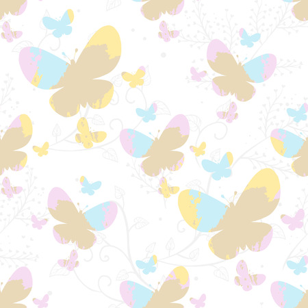 Soft pastel background with butterflies. Vector seamless patternのイラスト素材