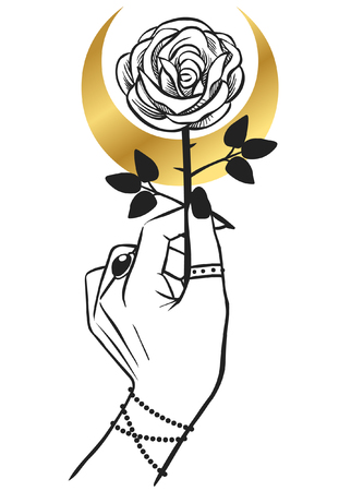 Rose in hand. Vector hand drawing illustrationのイラスト素材
