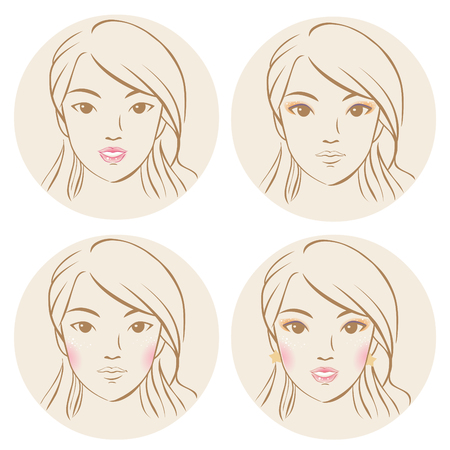 Stages of makeup in korean style. Vector hand drawn illustrationのイラスト素材