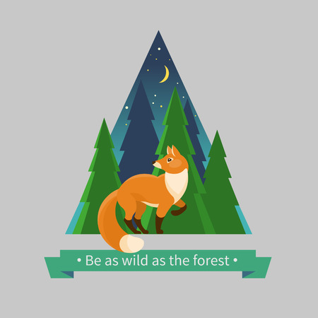 Red fox in the forest. Vector illustration in flat styleのイラスト素材