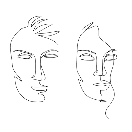 Abstract minimalistic linear sketch. Man and woman. Vector hand drawn illustrationのイラスト素材