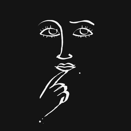 Human face on black background. Vector hand drawn illustrationのイラスト素材